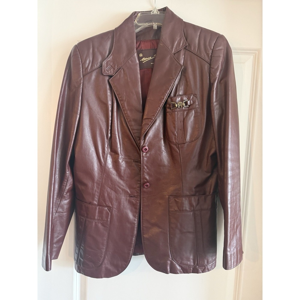 Vtg Etienne Aigner Vintage Leather Blazer Jacket Burgundy Oxblood Women 16